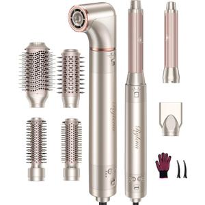 Deluxe 8-in-1 Air Styler Pro 2025 by Rylena, Hair Dryer Brush for Fast Drying, Auto Curling, Smoothing&Volumizing, 8 Attachable Heads, 110,000 RPM High-Speed Multi Styler, 600M Ionic Care, Stone
