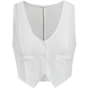 SweatyRocks Women's Solid Button Front Crop Waistcoat V Neck Sleeveless Blazers (Large, White)