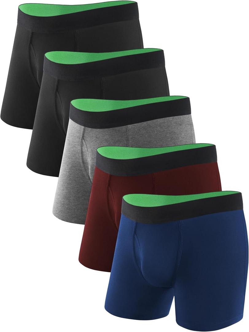 Washable Incontinence Underwear for Men Regular Absorbency Incontinence Boxer Briefs with Fly 5 Pack (2 Black/Burgundy/Navy/Light Gray, XL)