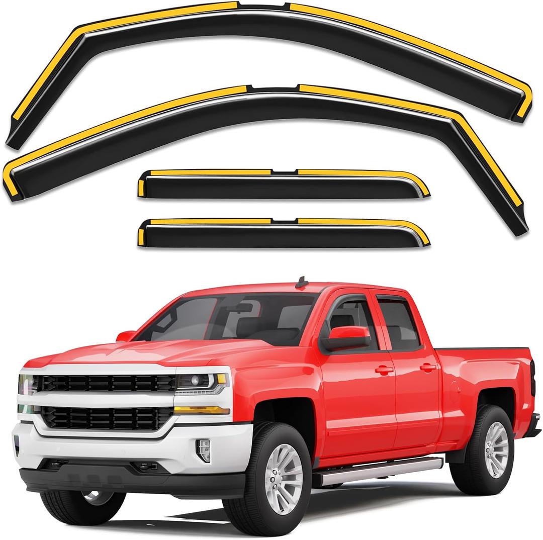 in-Channel Window Rain Guards Fit for Chevy Silverado/GMC Sierra 2014-2018 Double Cab,Truck Extra Durable Window Visors Window Deflectors Vent Visors Vent Shades Car Accessories