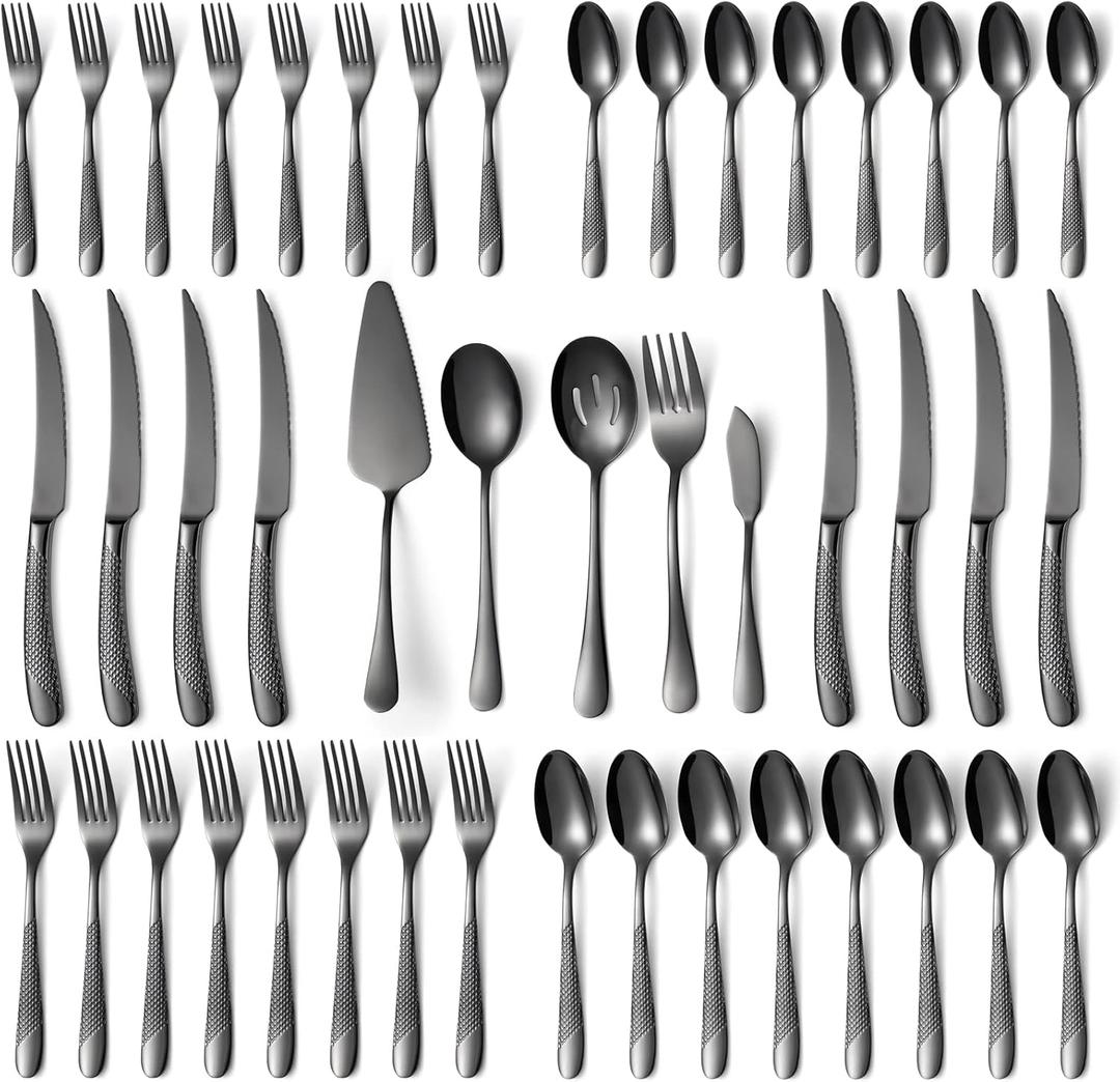 45-Piece Silverware Set Stainless Steel Flatware Set for 8 with Serving Utensils Include Dinner Fork Knife Spoon Cutlery Utensil Set for Home Kitchen Restaurant