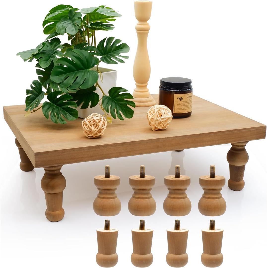 Wooden Riser Decorative Tray, Farmhouse Wood Pedestal Stand, Rustic Tray Riser Display Stand, Coffee Bar, Dining Room, Centerpiece, Kitchen, Bathroom Table Decor (Wood)