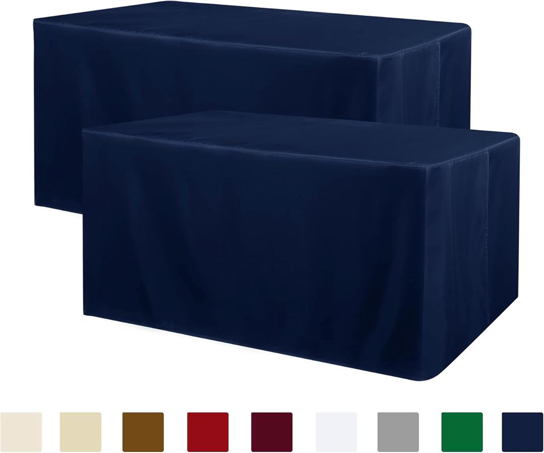 Obstal 2 Pack Table Clothes for 4 Foot Rectangle Tables - Water Resistant Washable Fabric Polyester Rectangle Table Cover Protector for Wedding, Banquet and Trade Shows, 48L x 24W x 30H Inches, Navy