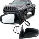 Left Driver side Mirror Fits 2016-2022 Toyota Tacoma With Power Glass, Heated, Turn Signal, Blind Spot Detection and Manual Folding Match to Midnight Black Metallic Replace TO1321350(8Pins)