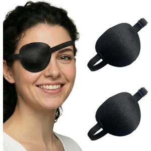 Adjustable Medical Eye Patch Set, 2PCS Comfortable Black Eye Patch for Left or Right Eyes, Reusable Amblyopia Eye Cover for After Surgery Recovery