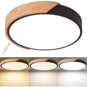Flush Mount Ceiling Light - Dimmable 3000-6500K with Remote, Modern Black 15.7 inch Light Fixture for Kitchen, Bedroom, Hallway, Living Room (Black/Round/Dimmmable)