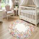 Wonnitar Washable 4ft Round Area Rug, Camellia Floral Living Room Rugs for Bedroom Girls, Low Pile Soft Flower Throw Carpet for Kids Nursery Room (Beige,4ft Round)