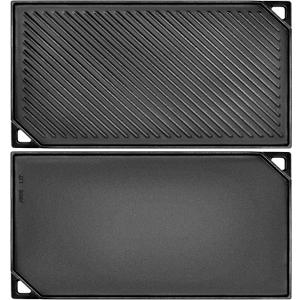 GGC Reversible Cast Iron Griddle, Double-sided Griddle Pan for Stove Tops, Gas Grills and Outdoor Cooking, 16.5 x 9.5 Baking Flat and Ribbed Griddle Plate