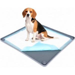 Nuanchu Pee Pad Tray Holder for Dogs, 23 x 23 Inch Silicone Dog Puppy Pad Holder with Four Fixed Points Stable Grip, Raised Edges, Quick-Wipe Dog Potty Tray for Indoor Flooring Protection