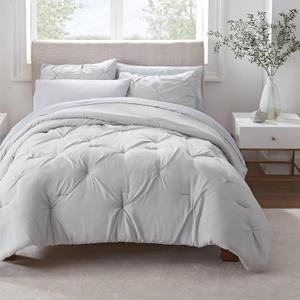 Serta Simply Clean Lightweight 7 Piece Pleated Bed in a Bag for All Season, King, Grey