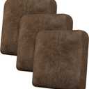 Couch Cushion Covers Leather-Look 3PC Stretch Sofa Seat Slipcover Sets for Living Room Individual Sofa Cushion Cover Couch Seat Protectors, Pet-Friendly, Non-Slip, Easy Fit - Brown