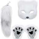 YXCFEWD Cat Mask Therian Tail with Paws Furry Halloween Therian Gear Stuff Wolf Fox Costume for Cosplay Over 1 years Old (White)