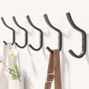 Wall Hooks for Hanging Coat - 5 Pack Black Arc Double Hooks, Sturdy Metal Matte Finish, Organize Coats, Hats, Bags in Entryway, Closet, Bedroom