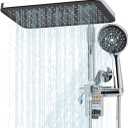 Filtered Shower Head with Handheld Spray Combo,12 inch High Pressure Rainfall Shower Head with Adjustable Slide Bar,Dual Rainfall Showerhead,Bathroom Accessories,Black (Chrome)