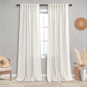 KOUFALL 84 Inch Length Linen Curtains Drapes for Living Room 2 Panels Set,Cream Beige Neutral Boho Light Filtering Semi Sheer Curtains for Bedroom 84 Inches Long,Ivory Off White (Natural)