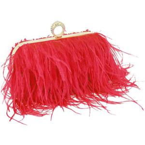 Women Ostrich Feather Purse Ostrich Tote Bag Fluffy Feather Purse Fringe Clutch Evening Handbag for Party Prom Red ((L*W*H): 18cm*4cm*9cm/7.09"*1.57"*3.54")