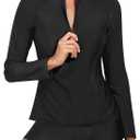 Daci Women Long Sleeve Rash Guard 2 Piece with Boy Shorts Zipper Swimsuit UPF 50 Bathing Suit for Women (Small, Black1)