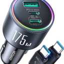 JOYROOM 175W Car Charger USB C Fast Charge [GaN] 3-Port Type C Super Fast Car Charger with USBC Cable, Car Cigarette Lighter Adapter for iPhone 17/16/15 Series, Galaxy S26/25, MacBook, iPad and More