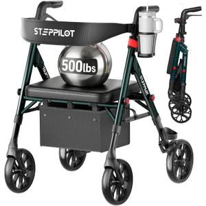 StepPilot Bariatric Rollator Walker for Seniors, 500lb Cap, Zero Wobble