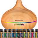 InnoGear Aromatherapy Diffuser & 10 Essential Oils Set, 400ml Diffuser Ultrasonic Diffuser Cool Mist Humidifier with 4 Timers 7 Colors Light Waterless Auto Off for Large Room Office, Yellow Wood Grain