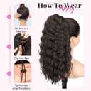 Isaic Ponytail Extension 16 Inch Long Wavy Curly Ponytails Drawstring Ponytail for Black Women Dark Brown Pony Tails Hair Extensions Synthetic Hairpiece for Daily Use