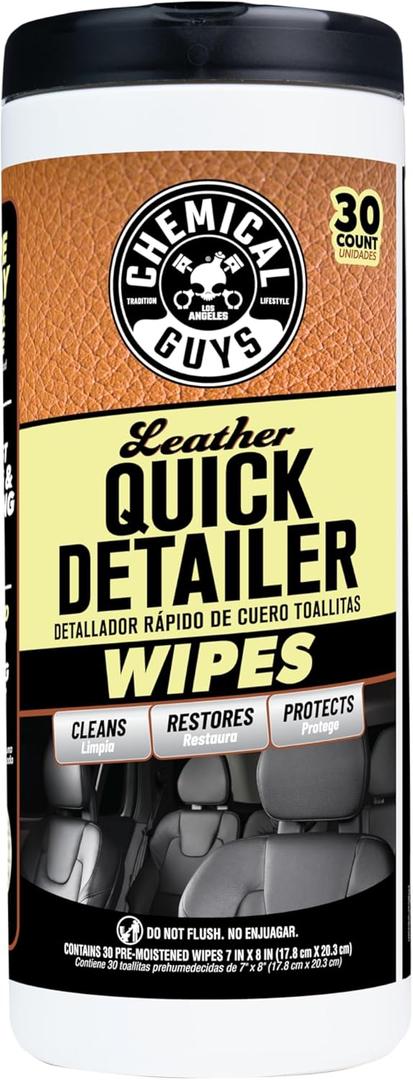 2 x Chemical Guys Leather Cleaning Quick Detailer Wipes (Works on Natural, Synthetic, Pleather, Faux Leather and More) On The Go Car Care Accessory (30 Ct)