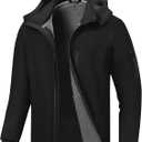 Pursky Men's Softshell Jacket Waterproof Fleece Lined Windbreaker With Removable Hood Lightweight Tactical Jacket (Medium, Black)