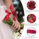 VIJIV Adjustable Feather Wrist Corsage for Weddings Bouquet & Prom Luxury | Elegant Bridal Wristlet Accessory (Burgundy) | Handmade Vintage Design with Ribbon Closure for Bride, Bridesmaid, Homecoming