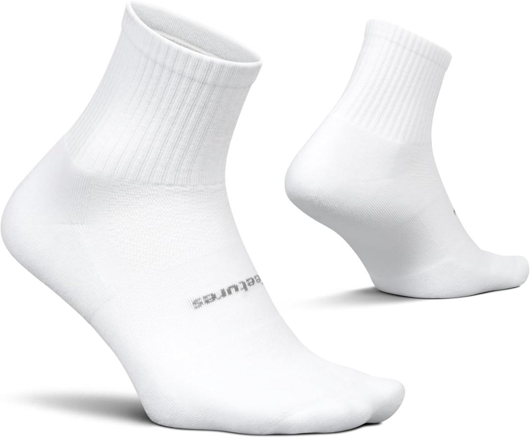 Feetures High Performance Max Cushion Quarter Tall Sock for Women & Men - Moisture-Wicking Athletic Socks (White)