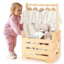 Wooden Baby Shower Crate Closet with Wheels & Higher Handle, Pushable Baby Shower Gifts Baby Basket, Wooden Crate for Storage, Personalized Baby Gifts for Newborn Boy Girl New Parent, 28" x 13.6" x 9" (Natural + No Flower + No Hangers)