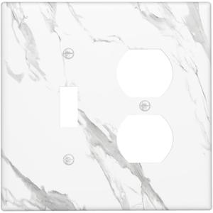White Vein Marble Abstract Luxury Minimalism Wallplates 1 Toggle 1 Duplex Switch Plate Electrical GFCI Faceplate Decorative Light Switch Covers for Bathroom Kitchen Decor