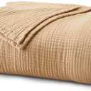 100% Cotton Muslin Full Queen Size Blanket | Soft, Breathable, and Lightweight Bed Blanket for All-Season | Perfect for Layering | Maria Collection (Full/Queen, Beige)