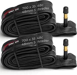 Fincci 700x35c / 38c / 40c / 42c / 45c / 48c Bike Inner Tube  48mm Schrader Valve 28c Inner Tube  Butyl Rubber  Fits Hybrid, Road & Gravel Bikes  Pack of 2
