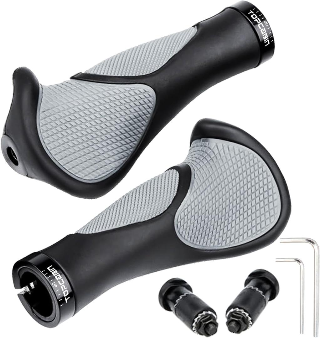 Bicycles Handlebar Grips, Aluminum Lock-on Ergonomic Bike Grips, Cushion Vibrations Comfort Bike Handlebar Grips, Mountain MTB BMX Bicycles Grips for Scooter (Rubber Black/Grey)
