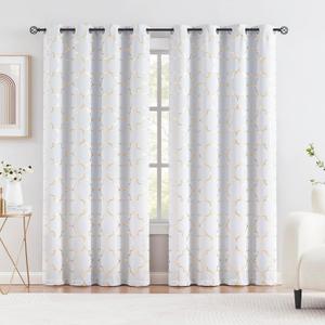 Purainbow White Blackout Curtain Panels for Bedroom 84" Gold Foil Moroccan Metallic Print Energy Efficient Drapes for Bedroom Living Room, Thermal Insulated Window Treatments Grommet Top 2 Panels