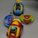 Prextex 2 Pack Cartoon Remote Control Cars for Toddlers - Police Car and Race Car with Steering Wheel Controllers and Lights - Different Frequencies So Both Can Race Together - Toddler Gift 18+ Months