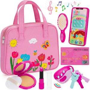 Officygnet Play Purse Toy for Girls,1, 2, 3 Years Old, Toddler Purse Girl Toys with Pretend Makeup Kit, Pretend Princess Play Toy for Little Girl, Birthday for Toddler Girls Age 3+ (Pink)
