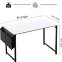 Lufeiya Computer Desk White Writing Table for Small Spaces Home Office 39 Inch Modern Study PC Desk with Storage Bag Hook, White Black, 39.4"