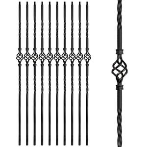 Iron Balusters - Wrought Iron Stair Balusters - Hollow Single Basket Metal Spindles - 44" X 1/2" - Box of 10 (Satin Black) (Single Basket 10 pcs)