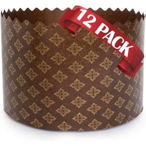 15 oz Kulich Mold Easter Bread Forms |12 pack| Bread Paper Paska Large Brown Non Stick Panettone Baking Molds Universal - Brown Design W 5.1 x H 3.35-In