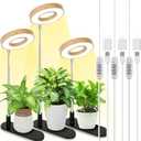 LORDEM Bamboo Base Desktop Grow Light, LED Plant Lamp with Full Spectrum, 4 Adjustable Brightness Levels, 4H/8H/12H Auto Timer for Indoor Plants Growing, Height Adjustable 7.8"-26", 3 Pack