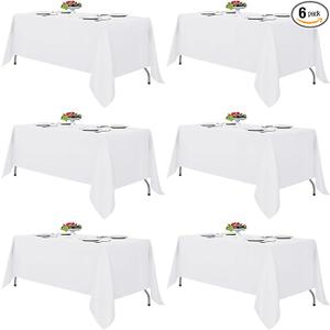 Fitable White Tablecloths for Rectangle Tables, Pack of 6 - 70 x 120 Inches - Reusable and Washable Table Clothes for 6-8 Ft Tables, Polyester Fabric Table Covers for Wedding, Party, Banquet