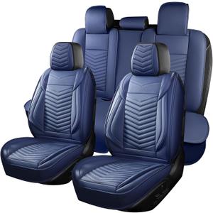 Seat Covers,Waterproof Car Seat Covers Full Set,Breathable Car Seat Covers Front Seats Back Seat Cover,Universal Leather Seat Cover for SUV Truck Sedan(Style1,5 PCS Full Set,Blue)