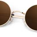 ANZIW Round Polarized Sunglasses Men Women,Retro Metal Hippie Shades with 100% UV Protection (A04- Golden Frame Brown Lens)