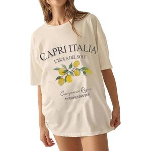 Oversized Vintage Graphic Tees Tshirts for Women Cute Lemon Fruit Tops Y2k California Aesthetic Baggy T Shirts Coastal Summer Preppy Clothes (White, L)