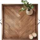 Tray for Ottoman 24 x 24 Inches, Square Ottoman Trays, Large Wooden Tray with Leather Handles, Food Serving Trays for Dinner, Breakfast, Snacks.