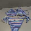 ZAFUL Women's Colorblock Stripes Triangle Halter Tied Cheeky Thong Bikini Set High Cut Two Piece Bathing Suit, Size: L