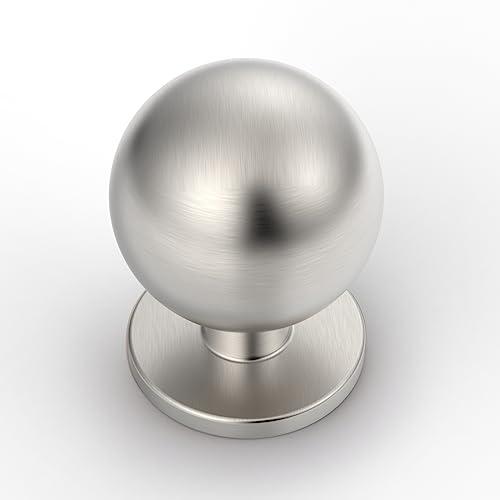 Amerdeco 10 Pack Brushed Satin Nickel Cabinet Knobs Single Hole Cabinet Pulls 1 Inch Diameter Round Drawer Knobs and Pulls for Bathroom Cabinets ZH0053