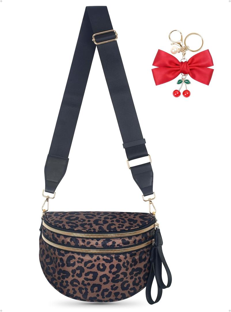 Bum Bag Crossbody Bag for Women | Spacious Bum Bags | Nylon Crossbody Fanny Packs | Leopard Purse Belt Wallet (Colour Bum Bag-Brown Leopard)