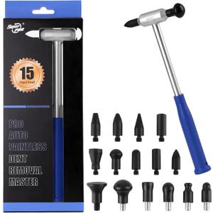 Super PDR Auto Body Hammer Tools Set - Aluminum Dent Hammer, Body Repair Dent Removal Tools, Paintless Dent Repair Hammer with 15Pcs Head the Head for Auto Body DIY Dent Fix